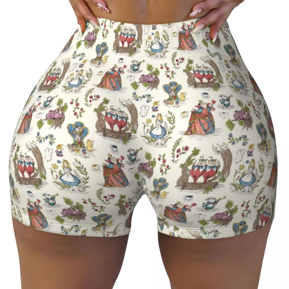 

Custom Alice In Wonderlan Wallpaper Volleyball Biker Workout Shorts Women Athletic Gym Yoga Shorts