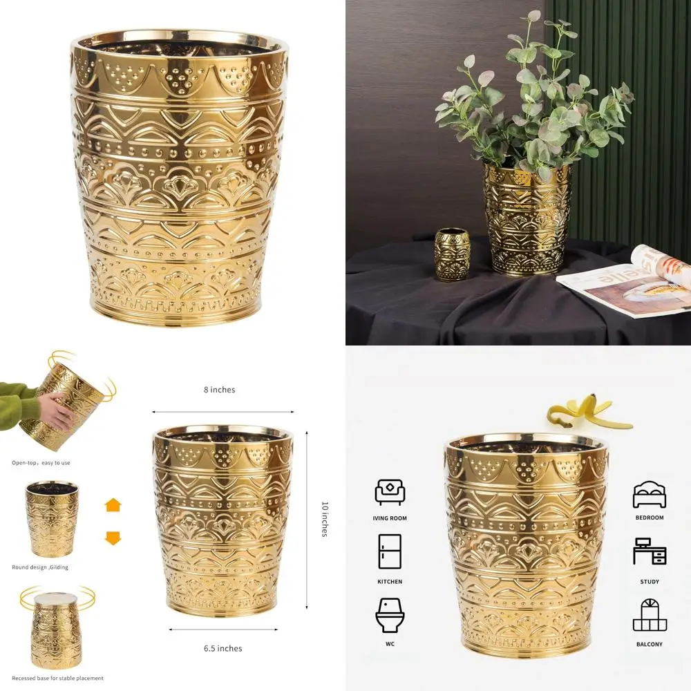 

Durable Round Ceramic Trash Can for Bathrooms, Kitchens, and Home Offices - Small Wastebasket, Garbage Container Bin with Long-L