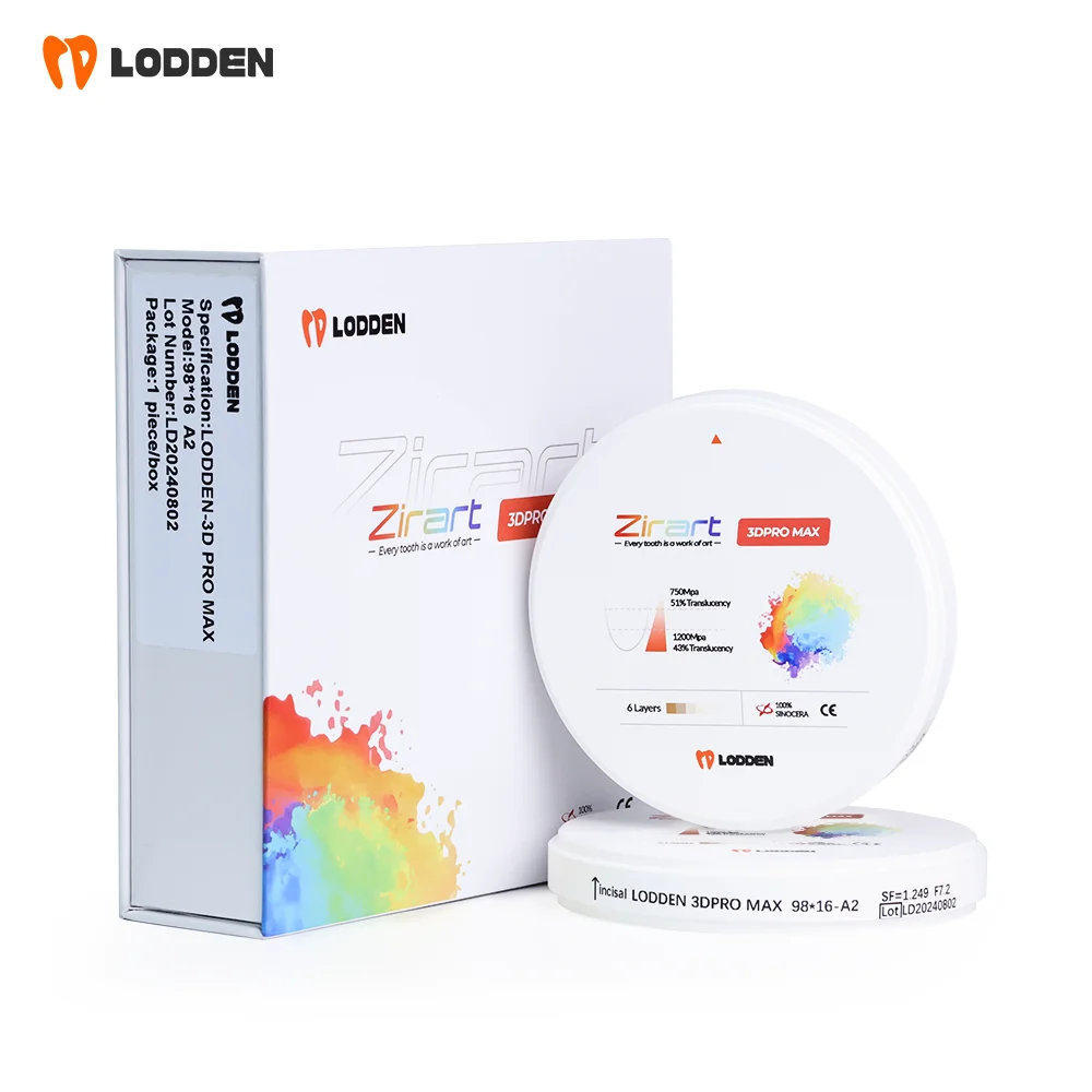 Lamden laboratório dental 3d pro max zircônia 98*16mm 5 camadas blocos multicamadas disco de zircônia materiais de dentadura transparência 43%-51%