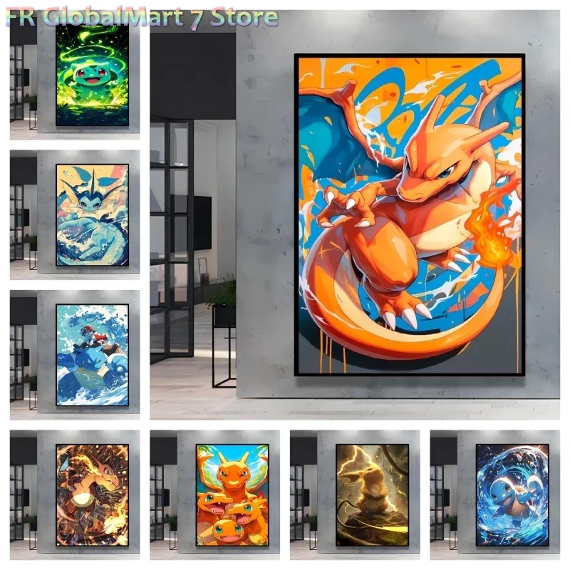 Print on Canvas Pokemon Charizard Decoration Painting High Quality Poster Bright and Clear Colors Home Living Room Decor Mura