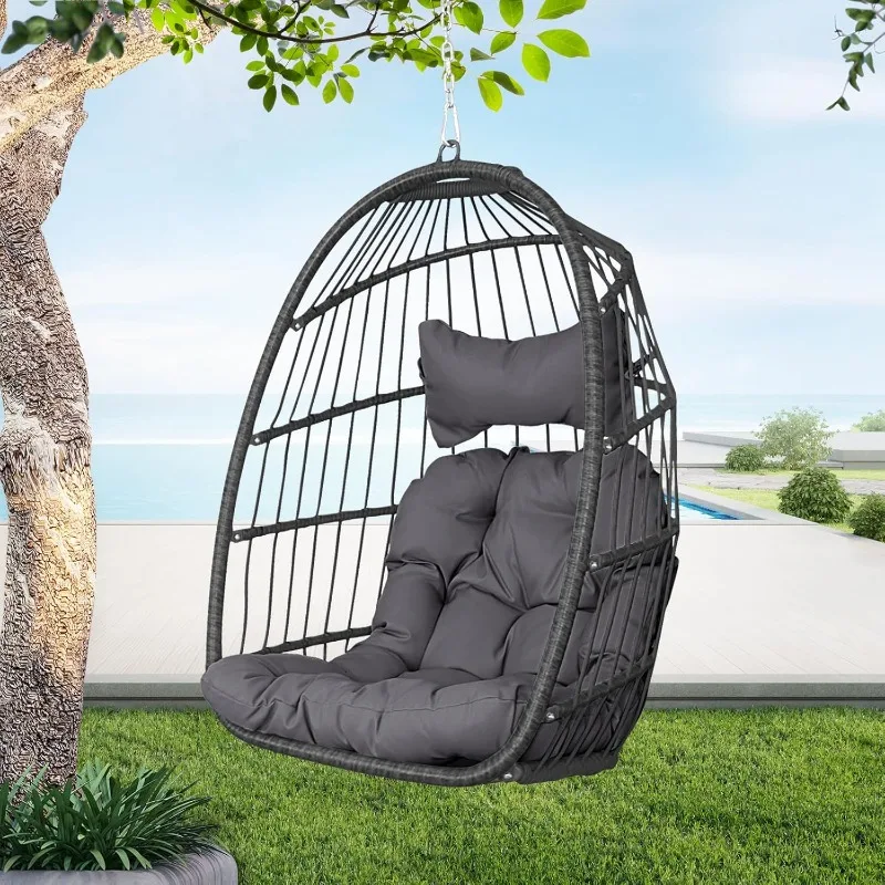 

Grey Wicker Swing Egg Chair with Dark Grey Cushion for Indoor/Outdoor
