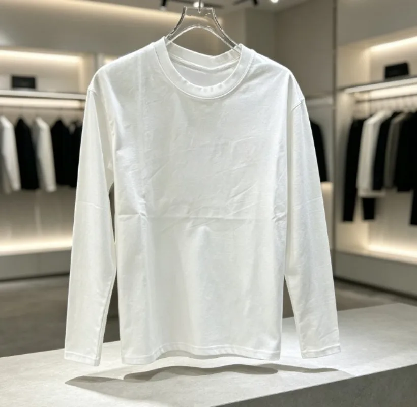 Autumn lightweight long-sleeve casual top for couples, versatile base layer shirt for home outdoor wear with soft knit.