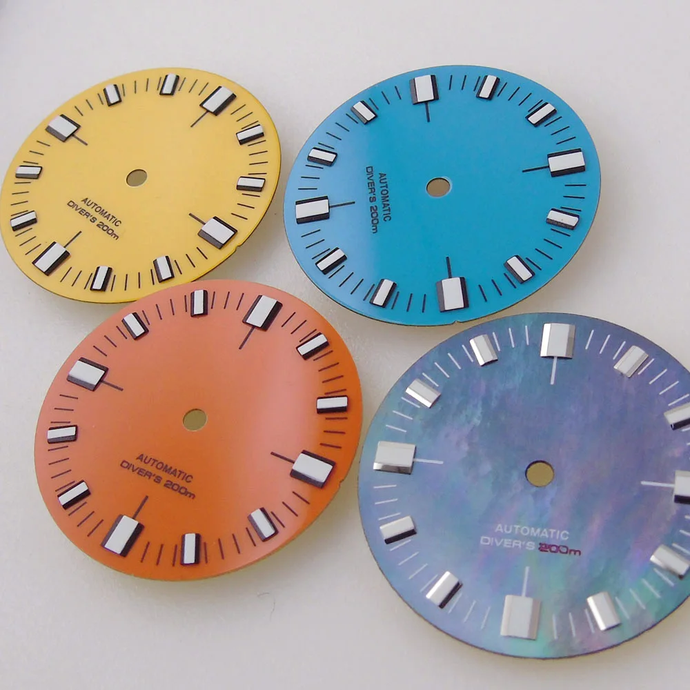 28.6mm Watch Dial Black Shell Dial for NH35 NH36 ETA2824 PT5000 ST2130 Diver Watch Case Blue Yellow Orange Hand Set