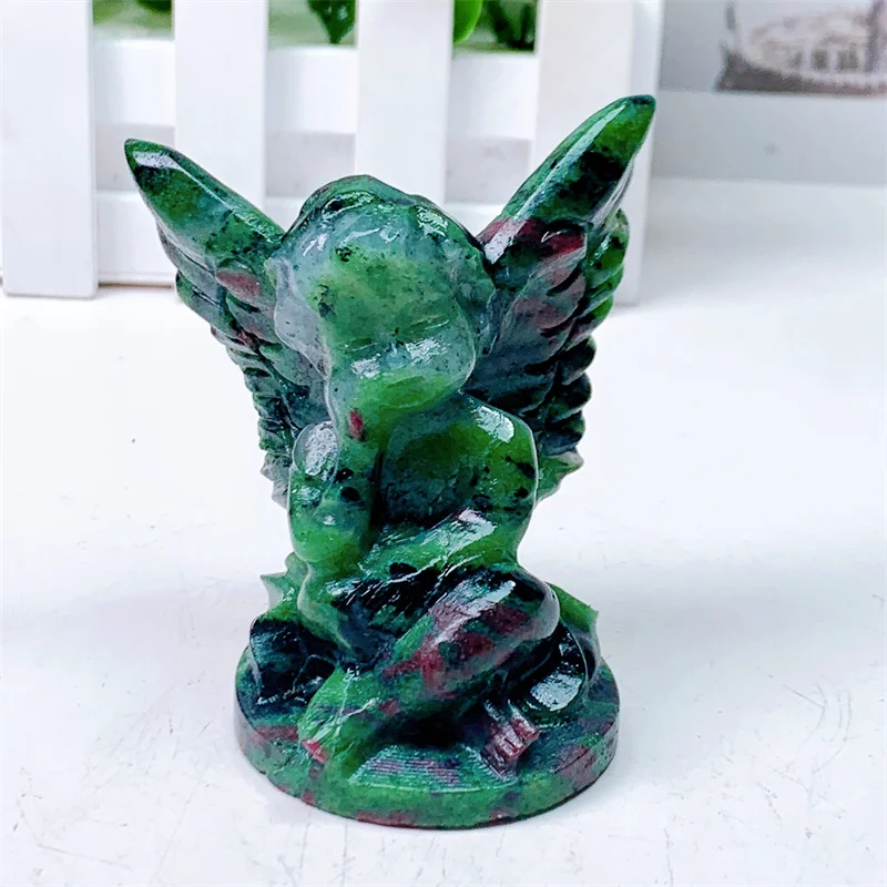 Natural Ruby In Zoisite Angel Figurine Hand Carved Healing Stone Gemstone Reiki Home Decor Crystal Craft Gifts 1pcs