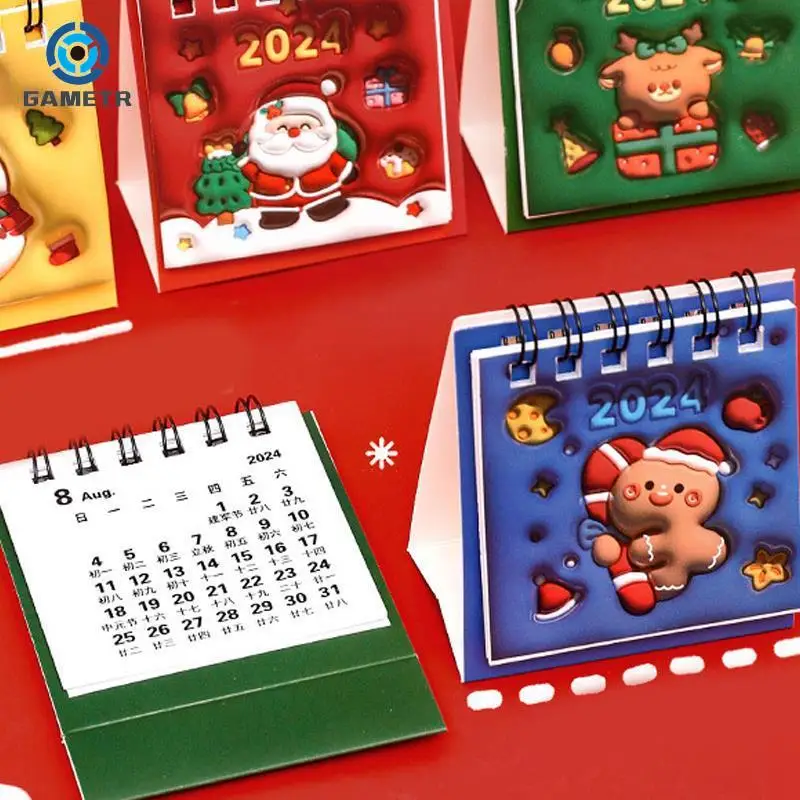 Calendrier de table à motif de dessin animé 3D, mini calendrier de Noël, décoration de bureau pour étudiants, horloge 03 en auto-son, petit, 2024