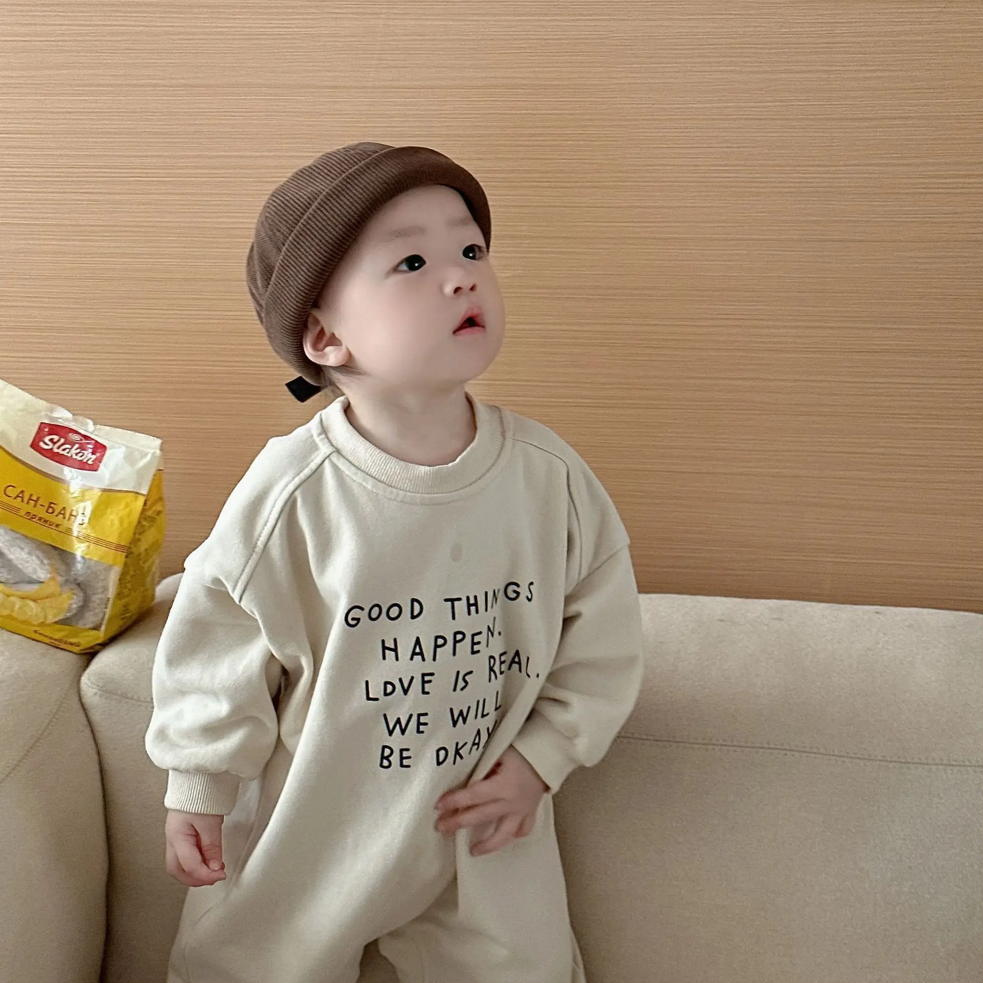 2024 Autumn New Baby Casual Romper Newborn Toddler Boy Long Sleeve Letter Print Jumpsuit Cotton Loose Infant Clothes 0-24M