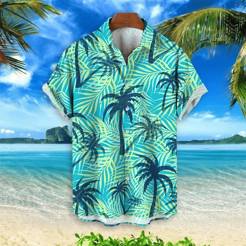 2024 Summer Cool And Fashionable Men\'s Hawaiian 3D Plant Shirt Trendy Men\'s Flower Print Plus Size Beach Flower Shirt