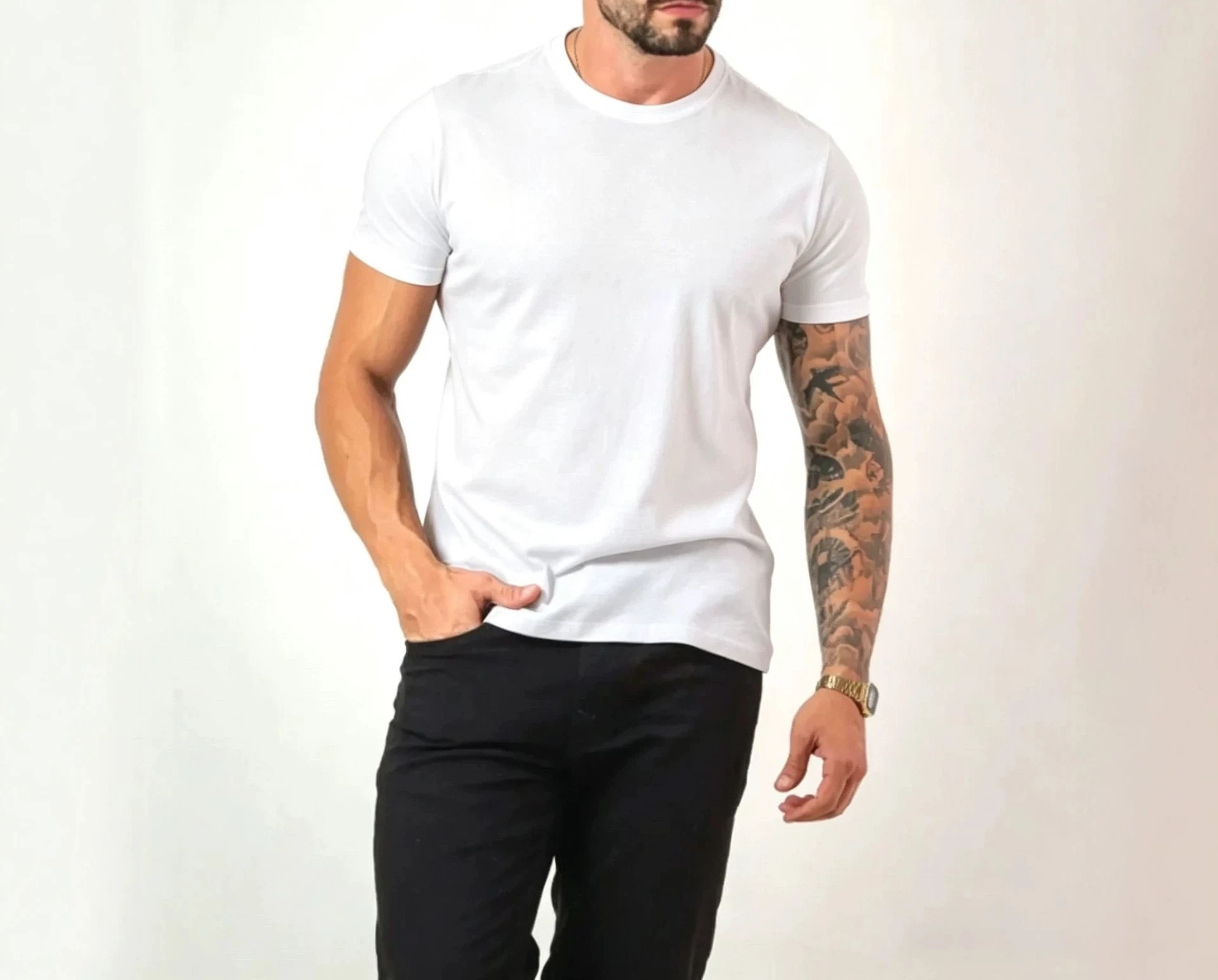 Casual Sports T-shirt Men's Elastic Summer Round Neck Slim Running Training Fitness Solid Color