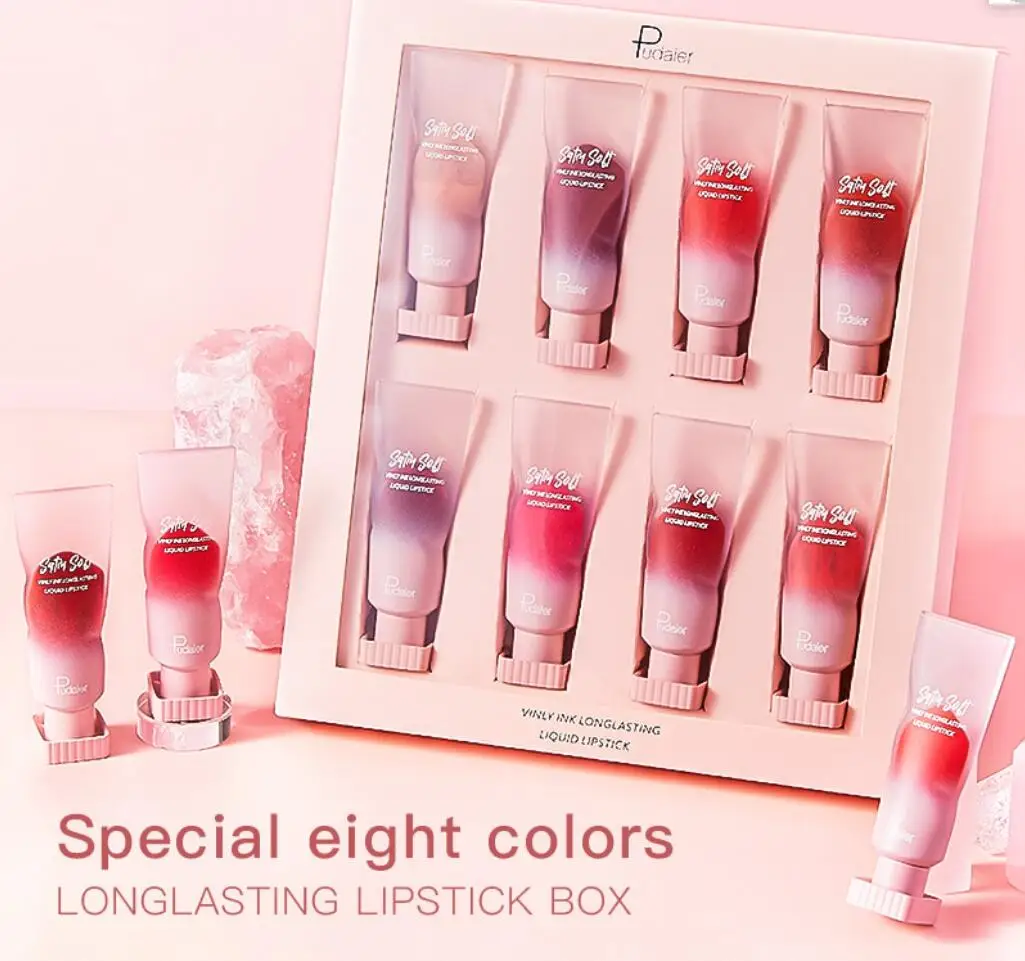 8 Colors Makeup Set Hydrating Lipstick For Lips Makeup Waterproof Satin Glitter Lip Glaze Professional Lip T2603