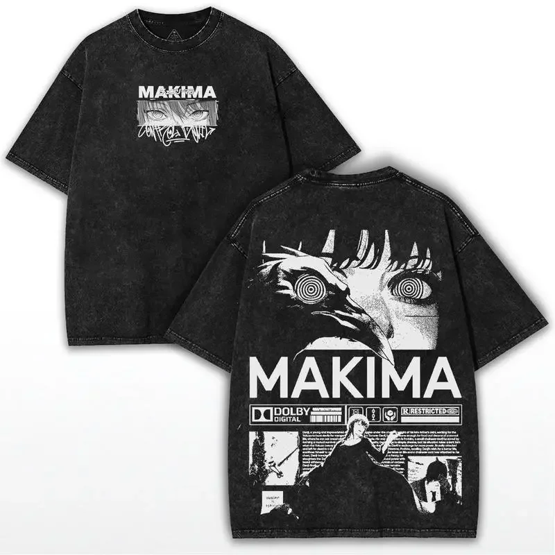 Chainsaw Man Makima Manga T-shirt Men Women Clothing Vintage Washed T Shirt Summer Short Sleeve Cotton Tees Tops 2026 New Summer