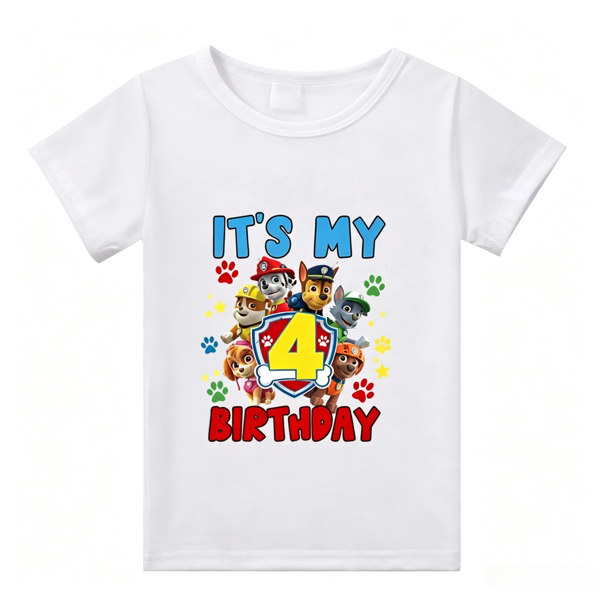 Paw Patrol Birthday T-shirt Cartoon Anime Numbers 1-9 Printed Short Sleeves Summer Cotton Cute Clothes Party T Shirt Gifts New