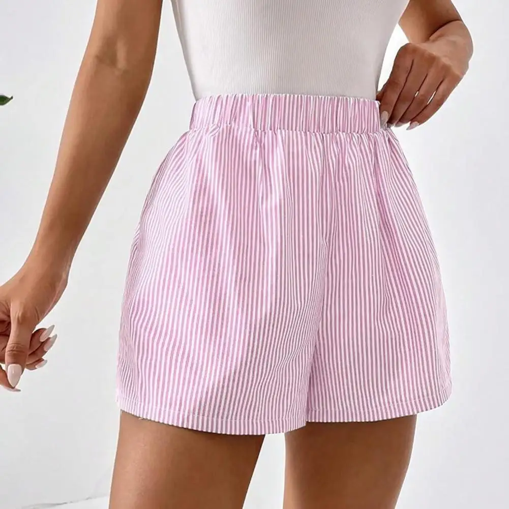 

High Waist Shorts Striped Print High Elastic Waist Women's Pajama Shorts for Summer Loungewear Beachwear Casual Sleep Shorts