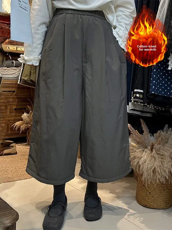 Winter Nieuwe plus Size Hoge Taille Wijde Pijpen Katoenen Broek Afslanken Warmte Verhullende mat Sle Casual Straight Cut Broek