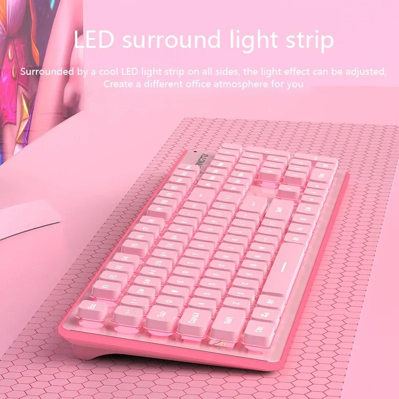 Imagem -04 - Teclado do Jogo Rgb com Mouse Grupo Pink Mute Filme Mudo Bonito Backlit Office Periféricos do Jogo Adequado para Laptop