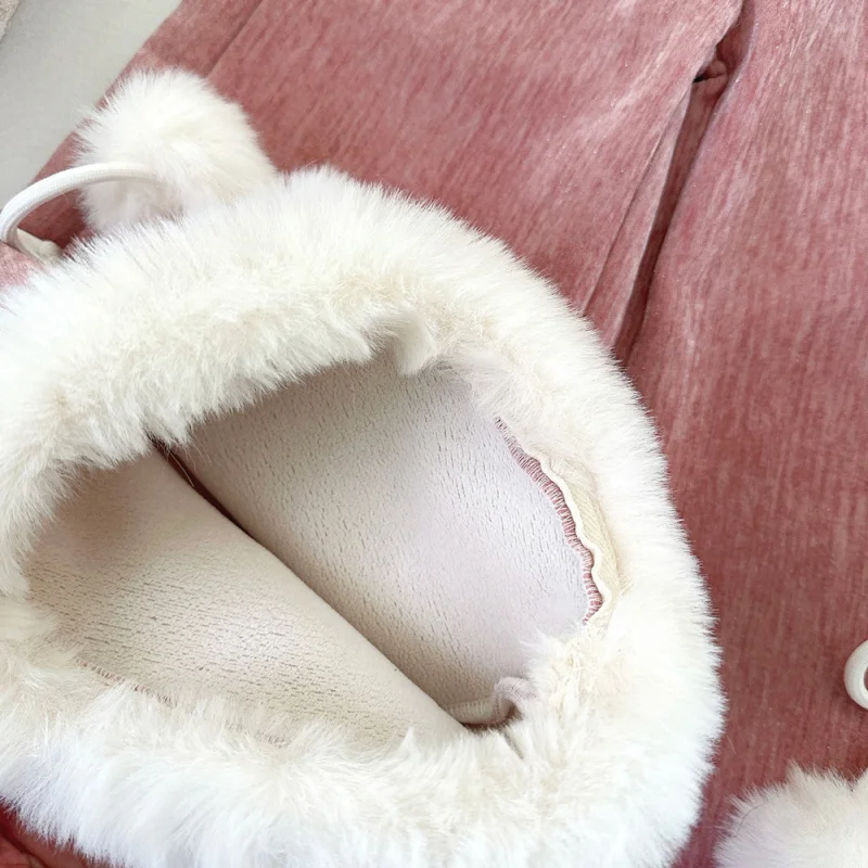 

2025Winter Girls' Outfit Fleece-Lined New Chinese Style Fashionable Furry Patchwork Thickened Top and Pants Two-Piece Set