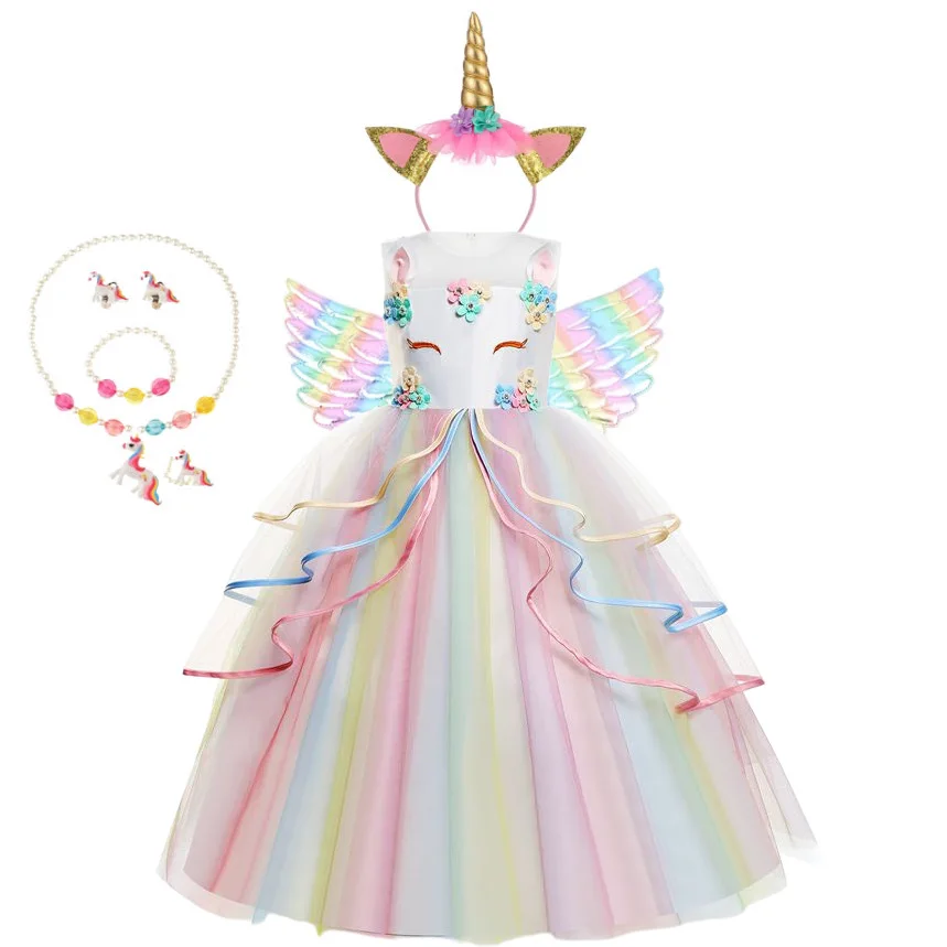 

Kids Unicorn Dress for Girls Flower Appliques Ball Gown Little Girl Princess Dresses Elegant Party Costumes Children Clothing