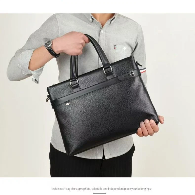 Genuine leather men's hand-held horizontal computer bag, 15.6-inch business briefcase, men's single-shoulder crossbody bag