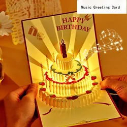3D Light Music Birthday Card Pop Up Cake Creative Greeting Card Happy Birthday Party Gift Message Cards