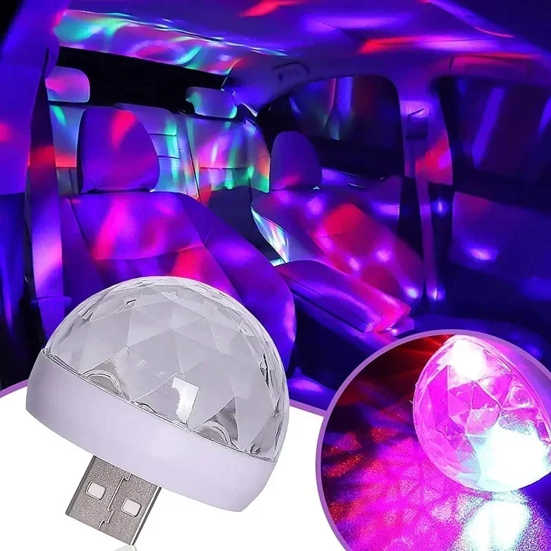 1/2/3/4/5/6pcs Portable Led Car Atmosphere Lights USB Mini Disco Ball Party Lights DJ Stage Strobe Lights For Parties