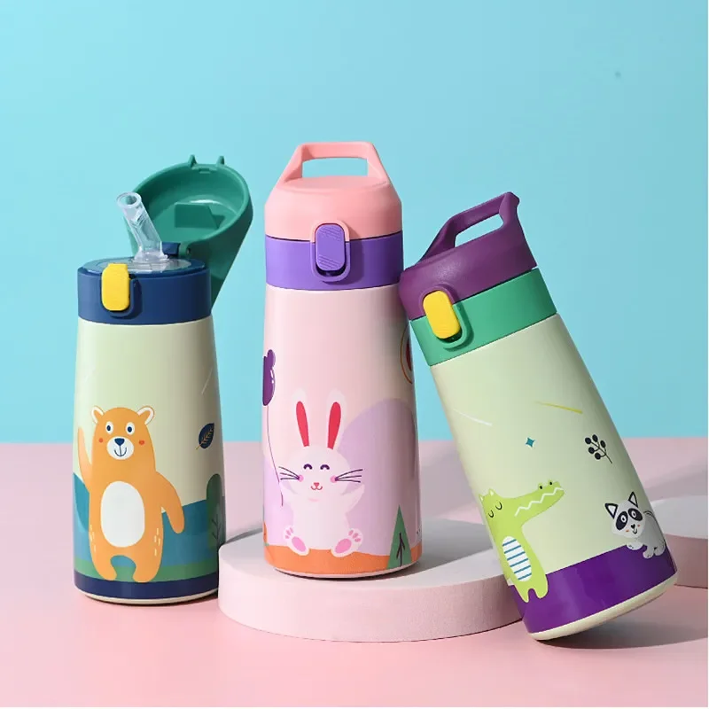 500ml Kids Thermos Bottle Stainless Steel Straw Thermos Mug Leak-Proof Vacuum Flask Children Thermal Water Bottle For School