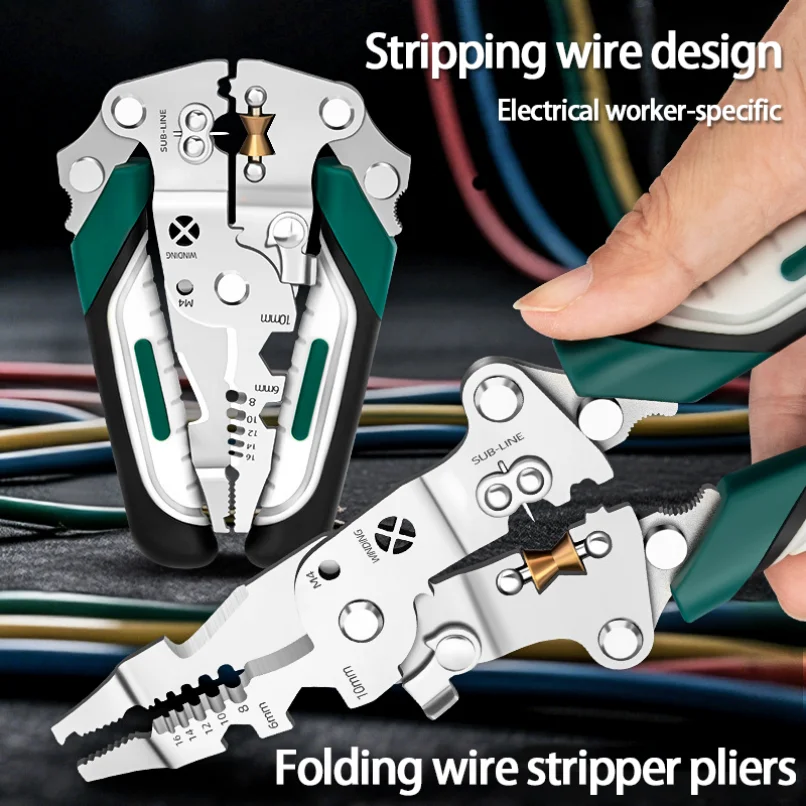 Multi Functional Wire Stripper Foldable Electrician Specific Wire Cutting Pliers Crimper Cable Cutter Adjustable Wire Stripper