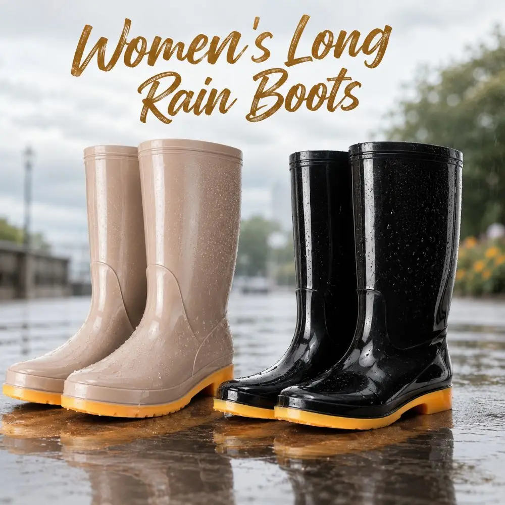 Non-slip Women's Long Rain Boots Waterproof High-Top Garden Rain Shoes Durable Lightweight Water Shoes For Outdoors,Kitchen,Work