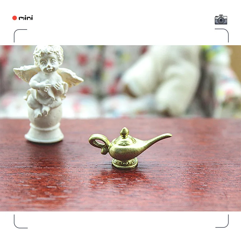 Dollhouse Golden Teapot  Decoration Lamp of Aladdin Miniature Items Toys Pretend Play Dolls House Accessories Desktop Ornaments