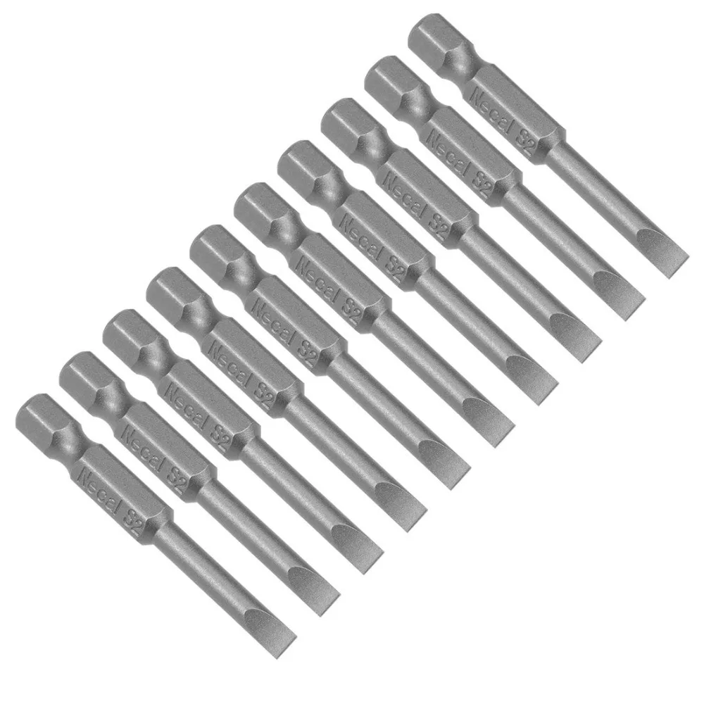 Hex Magnetic Slotted Screwdriver Bit SL4 Flat Head Slotted Tip Hand Tools Screwdriver S2 Alloy Steel Silver Driver Bits