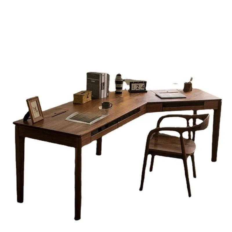 

North American black walnut desk, Nordic light luxury retro solid wood modern simplicity, large corner desk