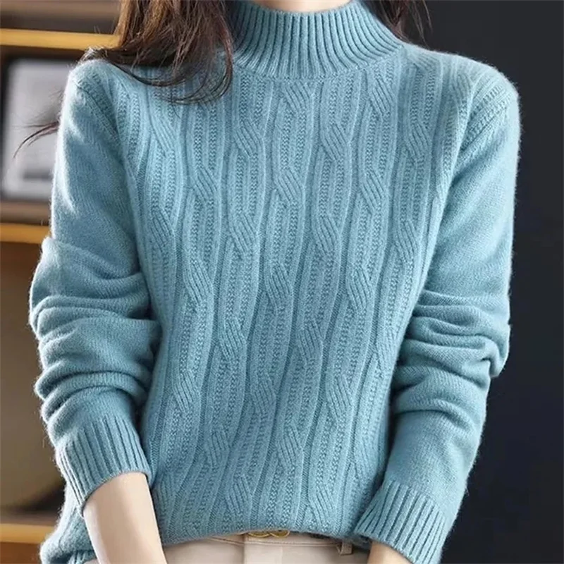 

2024 Autumn Winter Thick Sweater Women Knitted Ribbed Pullover Sweater Long Sleeve Turtleneck Slim Jumper Soft Warm Pull Femme