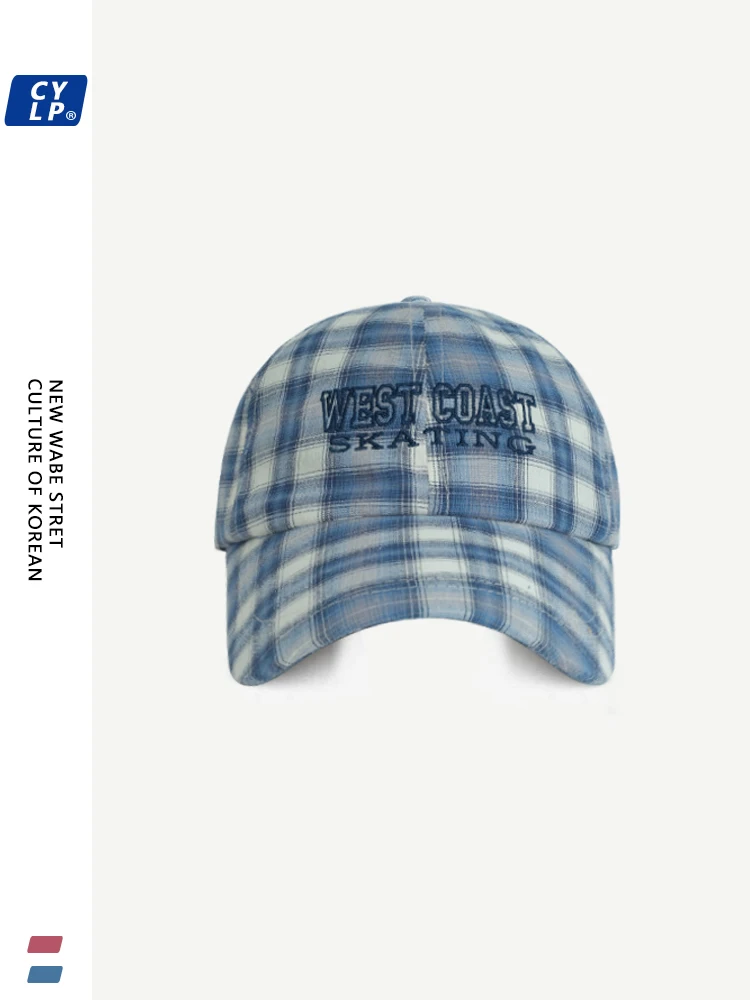 

Plaid letter embroidered baseball cap spring and summer travel shading sun protection versatile face cap