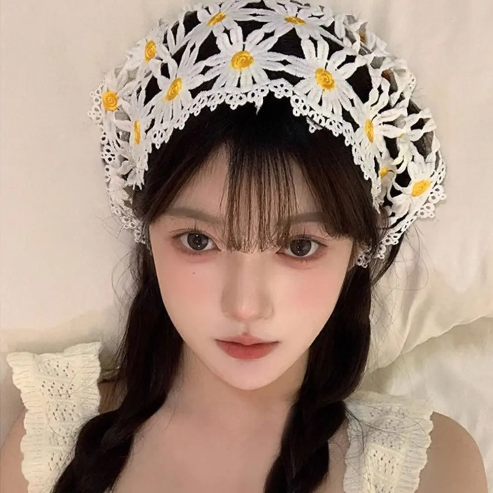 عصابة رأس بشراشيب دانتيل ثلاثية الأبعاد للنساء ، وشاح ديزي لطيف ، منشفة فرنسية على الطراز الرعوي