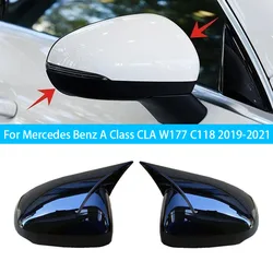 For LHD Mercedes Benz A Class CLA W177 C118 2019-2021 Car Rearview Side Mirror Cover Sticker Wing Cap Exterior Door Case Trim