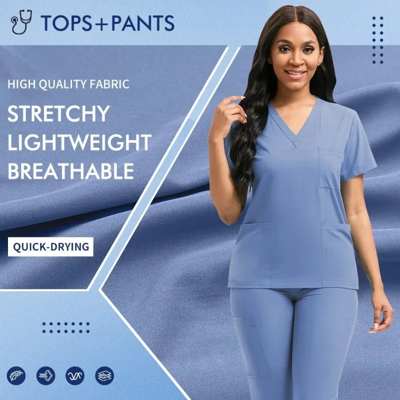 Classic New Nurse Scrubs Set Men Nurse Accessories Uniform Clinical Top Pants Lab Workwear Clothes view 2