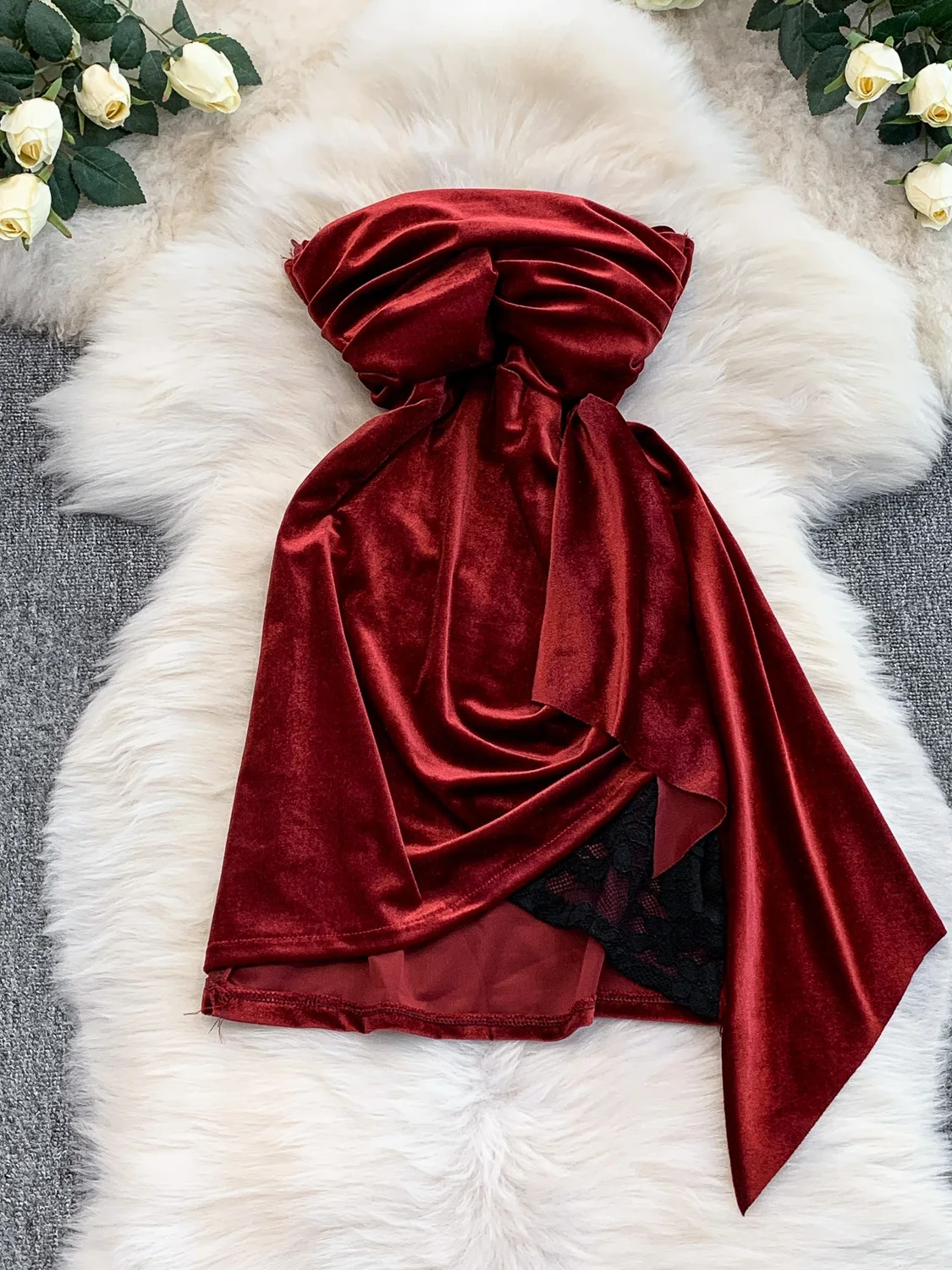 

Женская осенне-зимняя юбка А-силуэта с высокой талией, с кружевной отделкой, на одно плечо, из вельвета, не скатывается, для повседневной носки, без рукавов