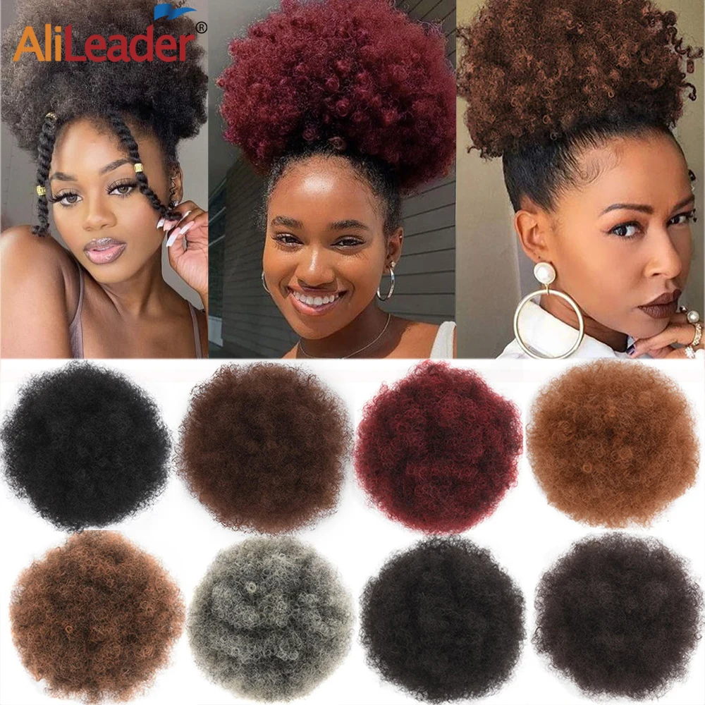 

Synthetic Afro Hair Bun Chignon Puff Short Drawstring Ponytail Large 10Inch Kinky Curly Ponytail Updo Hair Extensions With Clips