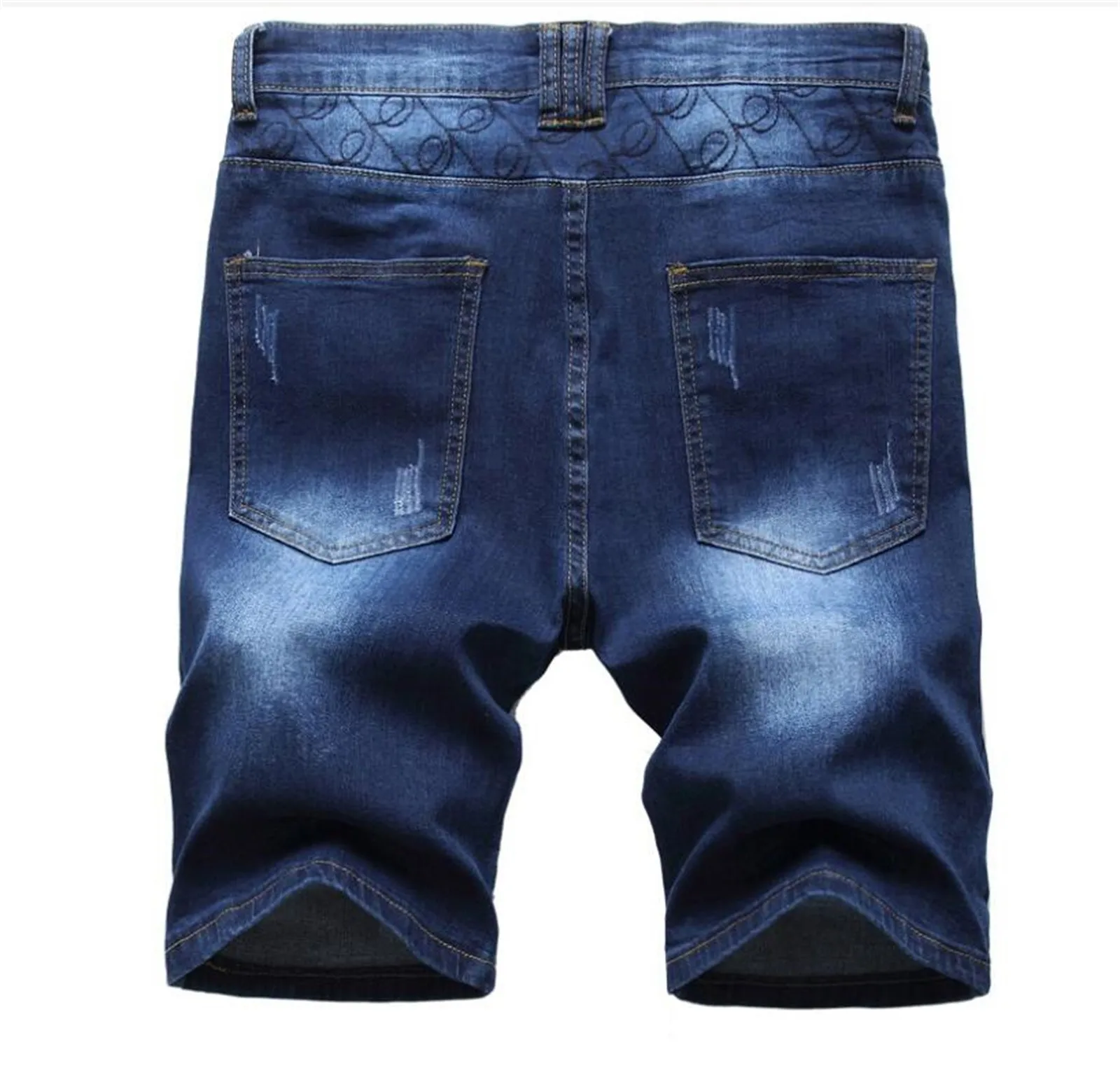 Retro Streetwear Men's Jeans Shorts Fashion Stretch Ripped Print Denim Pants Summer 2024 New Straight Knee-Length Denim Shorts