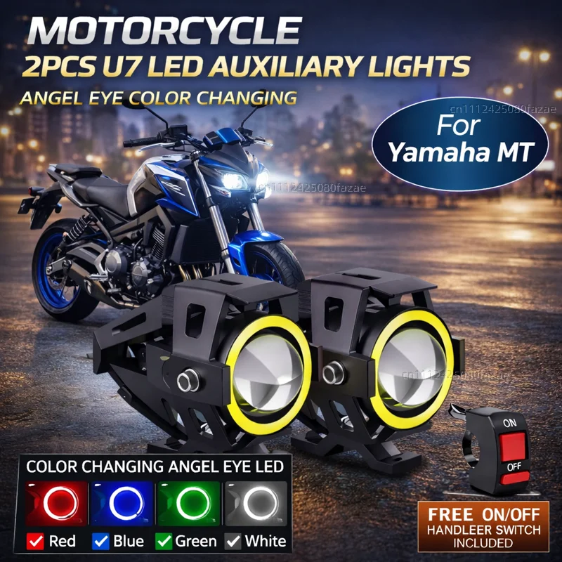 Waterproof Motorcycle LED Headlight 3000LMW U7 Motorbike LED Driving Fog Spot Light with Switch For Yamaha MT10 MT09 MT07 MT03