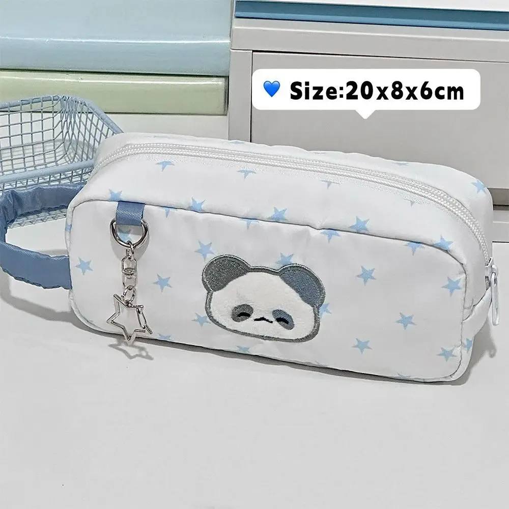 Multifunktionale weiße Stifttasche, großes Fassungsvermögen, Federmäppchen mit Stern-Panda-Muster, tragbarer Hand-Organizer für Schreibwaren, Geschenk