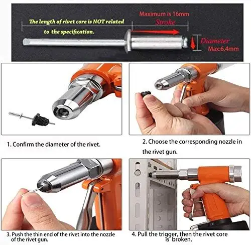 Pneumatic Rivet Gun Set with 5 Nosepieces, Lightweight Air Tool for Easy Riveting and Labor Saving
