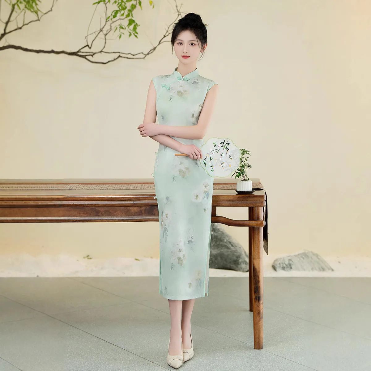 

Sexy Women Chinese Dresses Vintage Cheongsams Qipao Female Sleeveless Mandarin Collar Party Dress Vestidos ﻿
