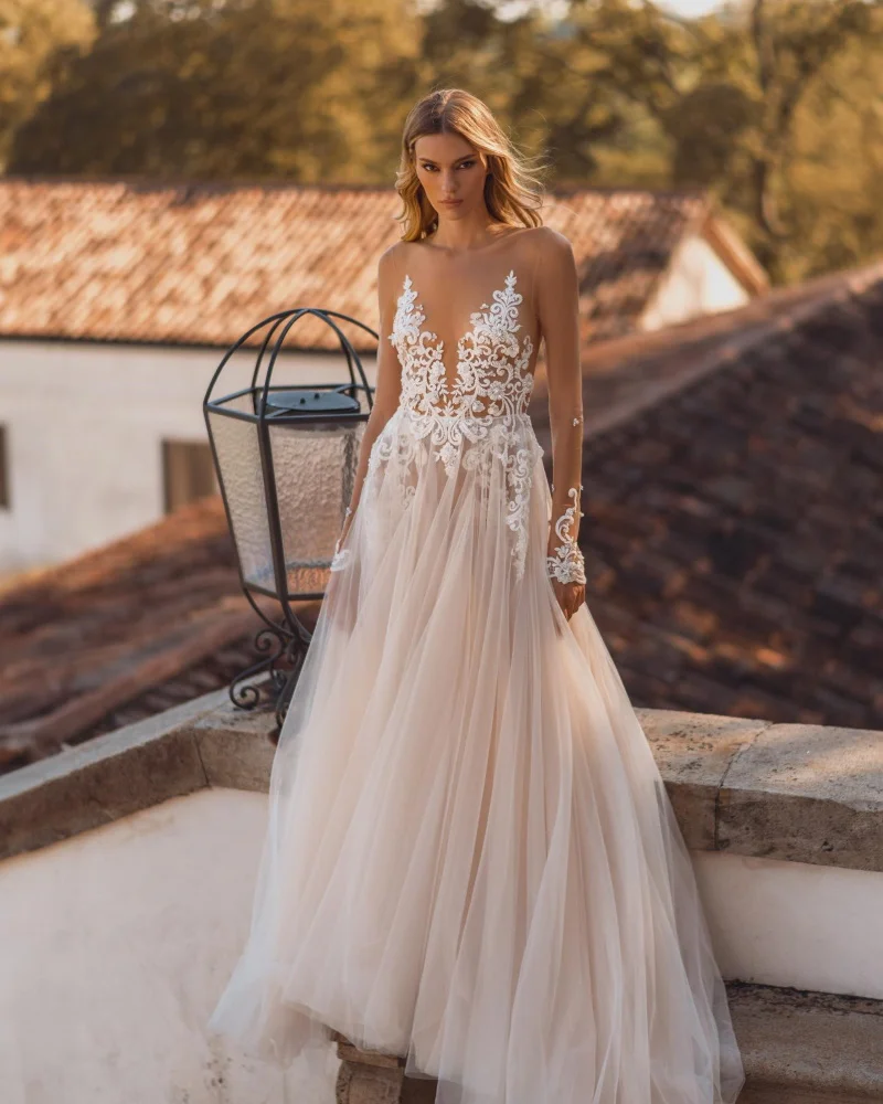 Qcenkeren Свадебное платьe Vestidos de novia Wedding Dresses  A-Line Elegant O-Neck Lace Appliques Bridal Gowns For Sexy Women