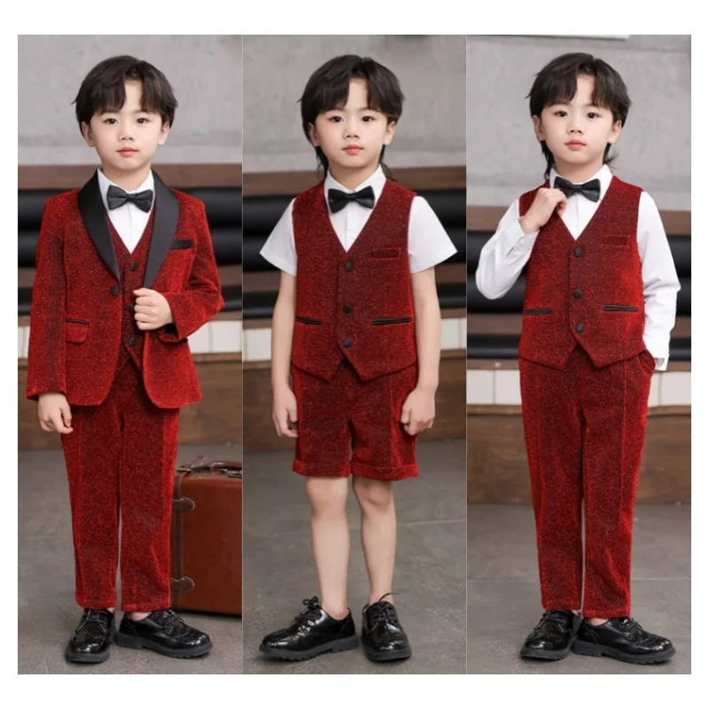 

Children's Autumn British Style Gentleman Suit Set Flower Boys Formal Wear Kids' Piano Hosting Catwalk Performance Costume