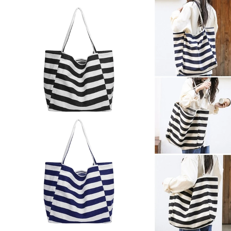 2023 New Striped Canvas Handbags for Women Girls Large Capacity Handbag Shoulder Bag Shopping Tote Bags