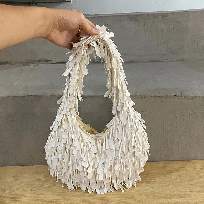 

Handmade Beading New Chinese Style Socialite Luxury European American High-end Feel Niche Design Elegant Woven Pink Underarm Bag