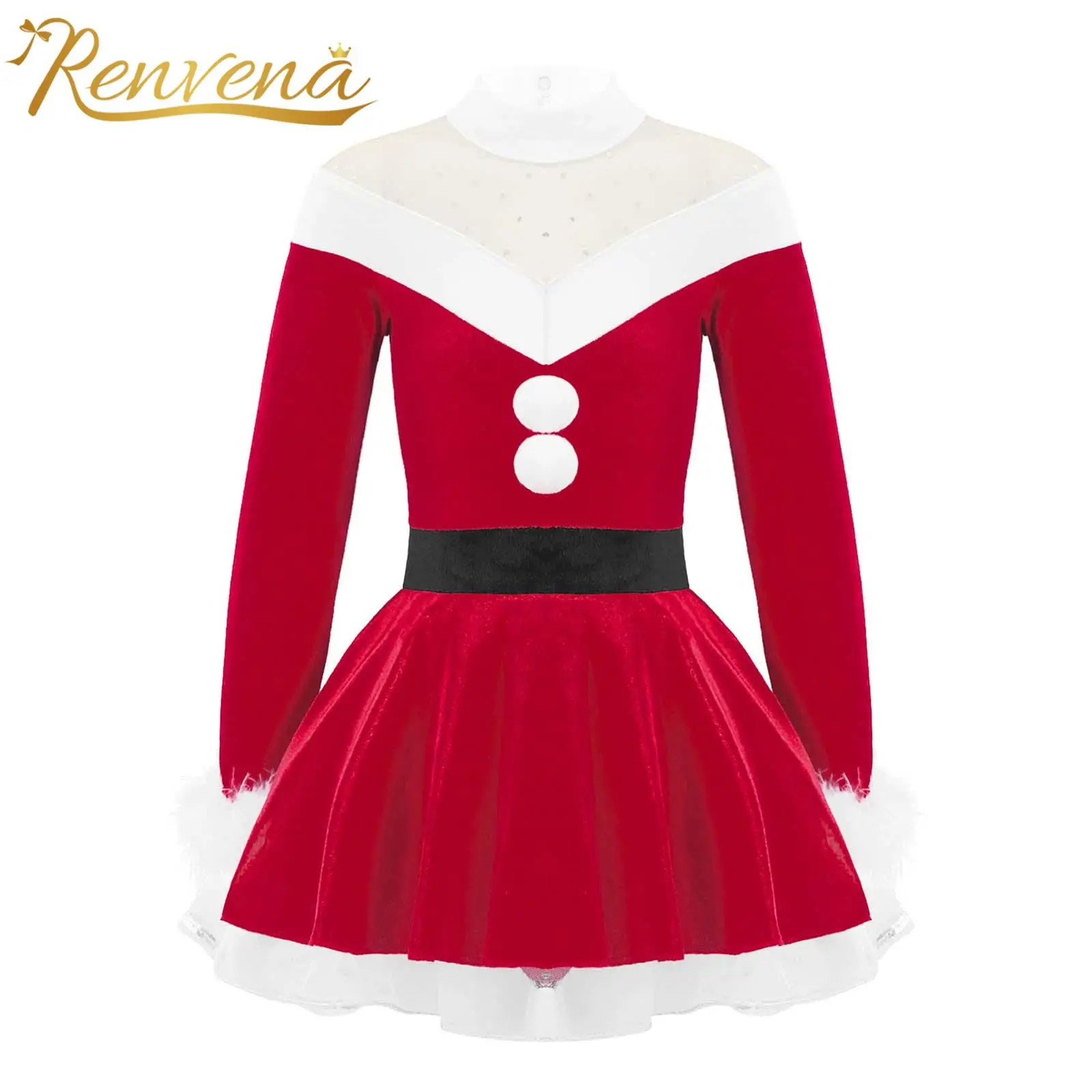 

Xmas Dresses Girls Christmas Santa Claus Costume Holiday Clothes Party Ballet Dance Figure Skating Dress Leotard New Year Gift