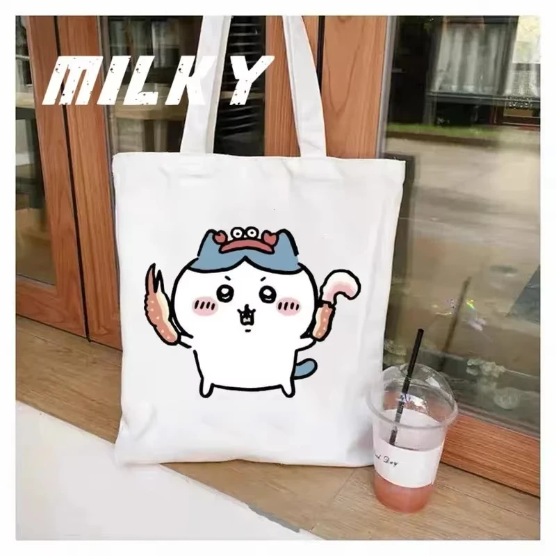 

Kawaii Chiikawa эко-сумка-тоут, складные сумки для покупок большой вместимости, эстетичная модная холщовая многоразовая холщовая сумка на плечо, подарок