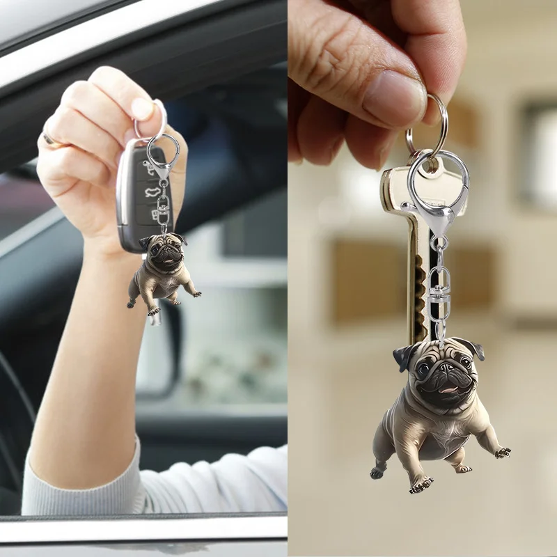 Portachiavi Creativo A Forma Di Bulldog, In Resina, Colorato (nero/rosso/verde/blu), Altezza 5 Cm, Con Cordino, Regalo Simpatico