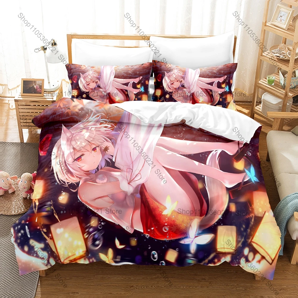 Cool Inubashiri Momiji Touhou Bedding Set Duvet Cover + 2 Pillowcases White Wolf Tengu Maple Leaf Youkai Mountain Anime Bedroom