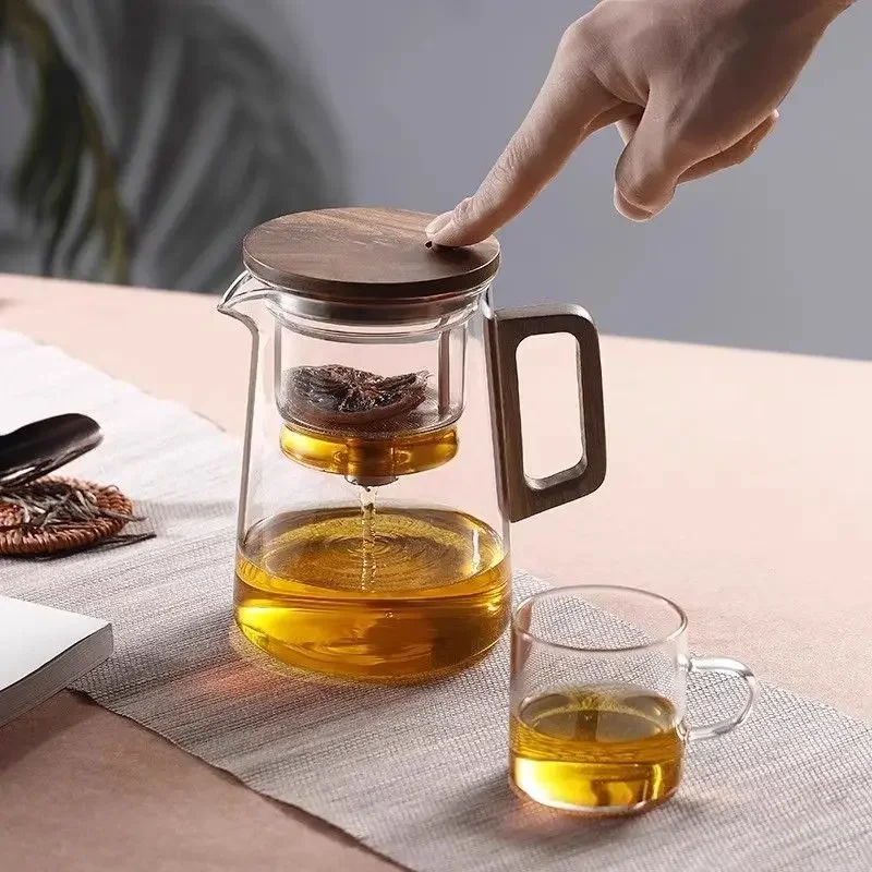 Walnut flowing cup Pyretic glass inner capsule tea separation brewing teapot home press filter tea tea set